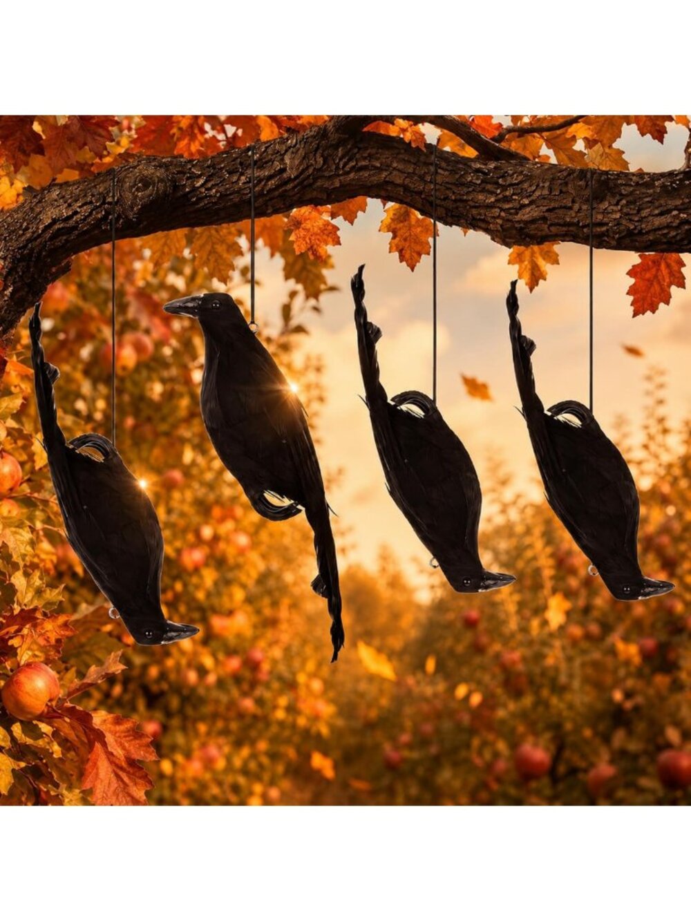 4 Pcs 15'' Realistic Dead Crow Decoys for Halloween Spooky Decor & Party Props